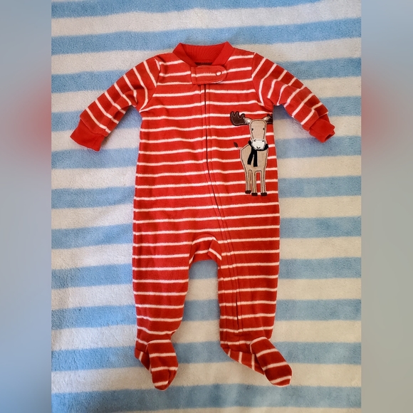 Carter's Unsex red & white striped Christmas reindeer sleeper - Picture 2 of 3